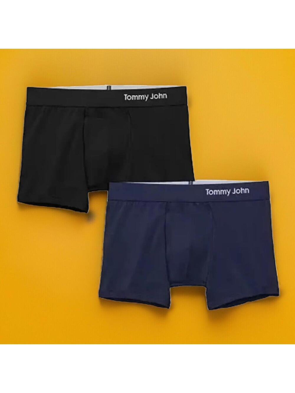 $55 Tommy John Men's Cool Cotton 4" Boxer Briefs 2 Pack Size XL Navy/Black NWT